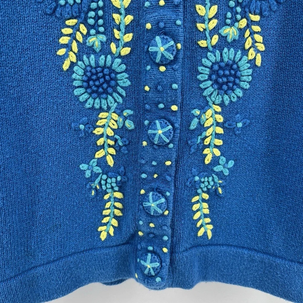 Maggie Barnes Women's Plus 3X Sweater Vest Blue Floral Embroidered Grandma Core